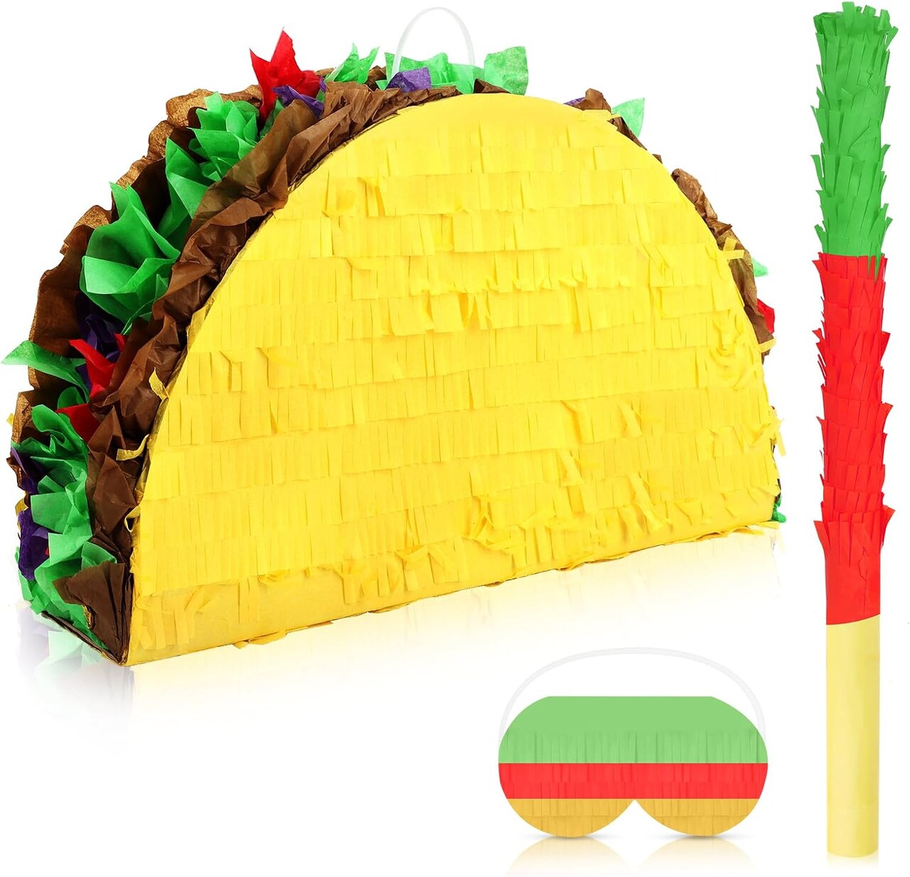 Taco Pinata Set Mexican Birthday Party Pinata with Stick & Blindfold for Kids Adults Cinco de Mayo Taco Decorations Mexican Party Games Fiesta Themed Birthday Party Supplies